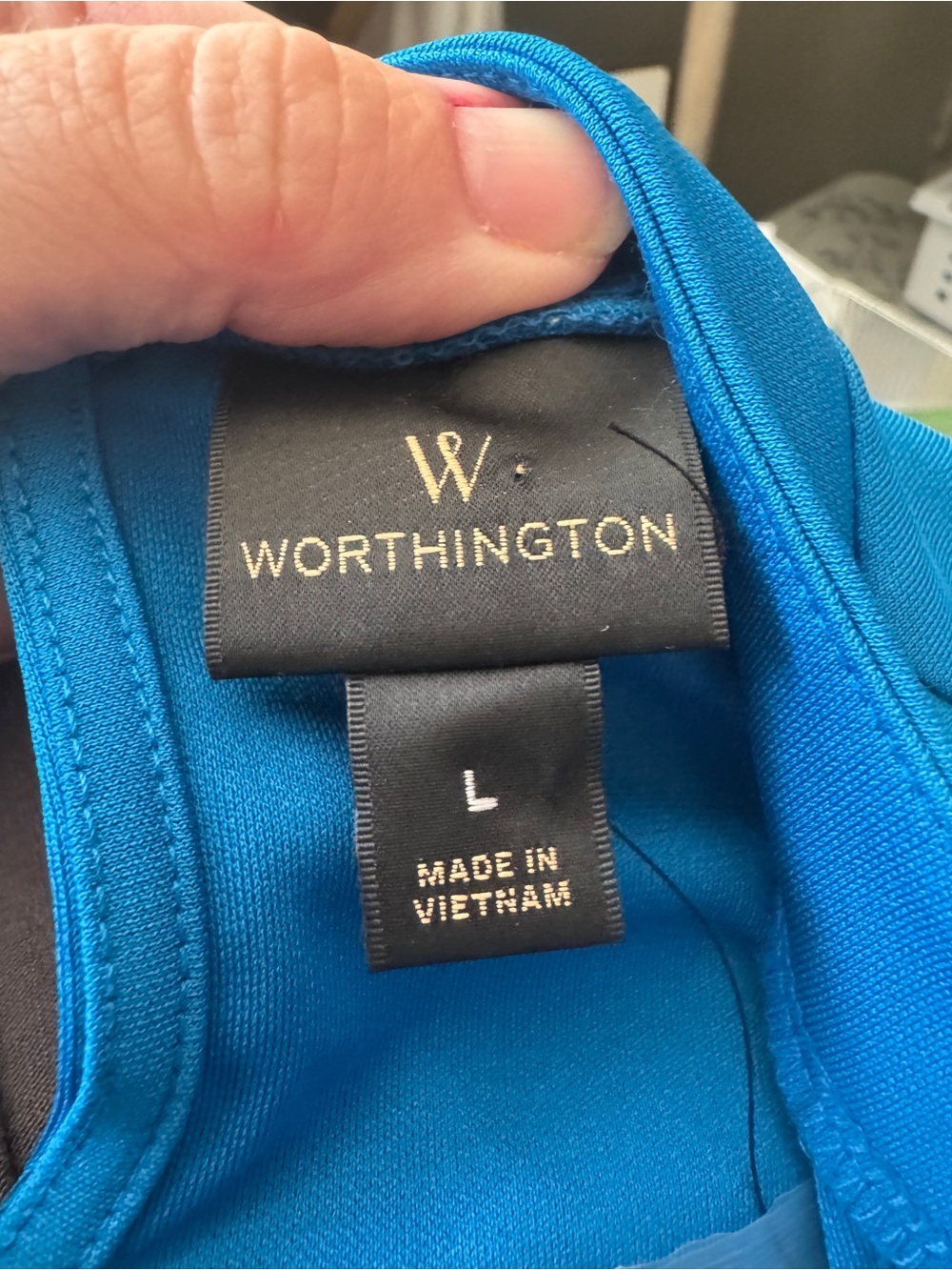NWT Worthington Royal Blue Mock Neck Ruffle Blouse Top L Asymmetrical Stretch - Picture 7 of 8